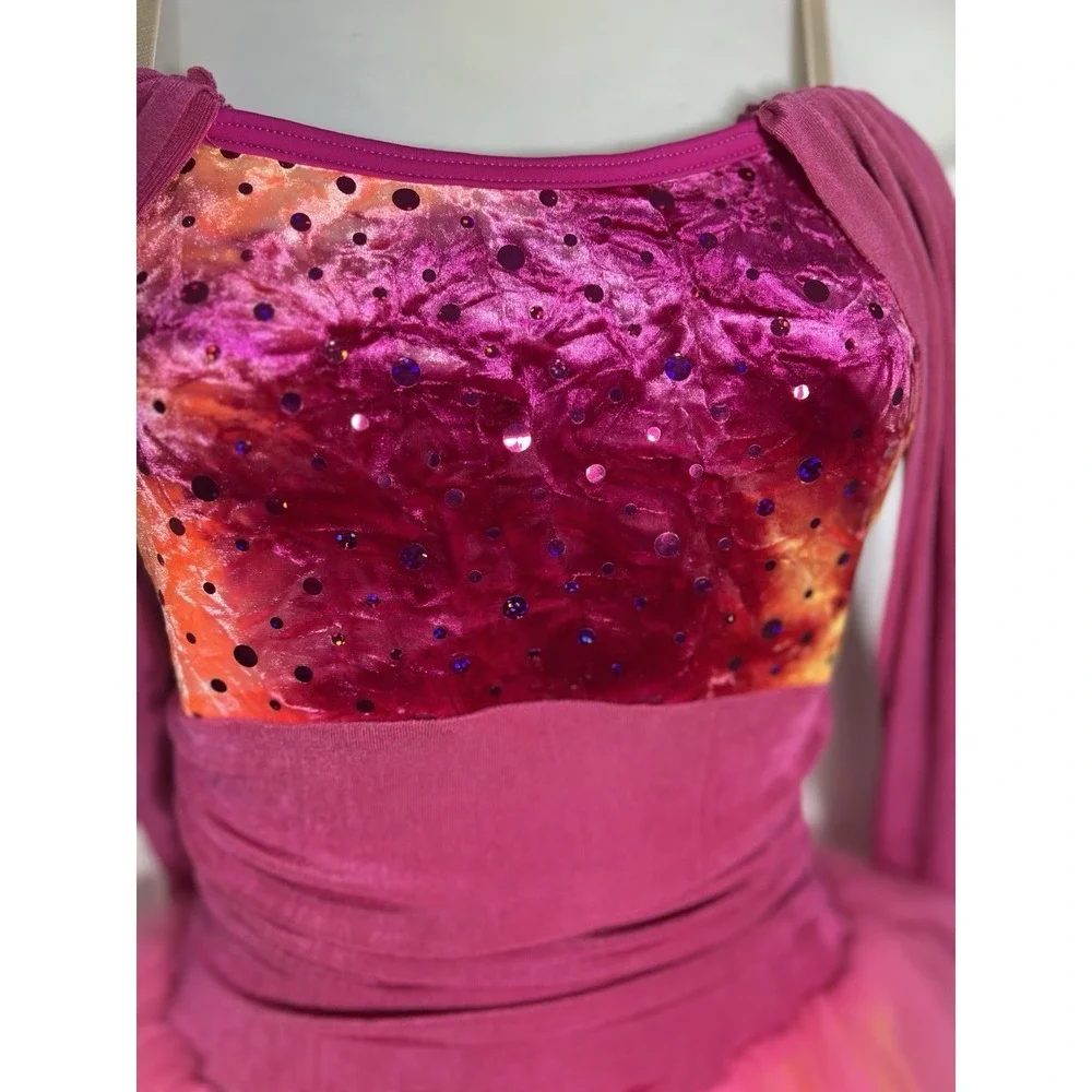 Weissman Tutu Dress Dance Costume Size Child Large Ombre Pink Orange Shimmer